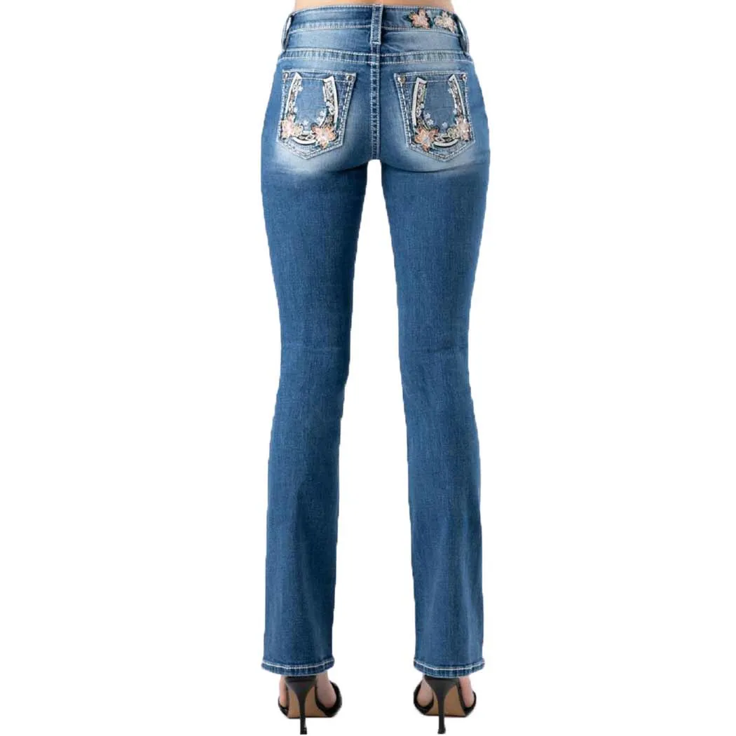 Miss Me Women's Floral Horseshoe Bootcut Jeans