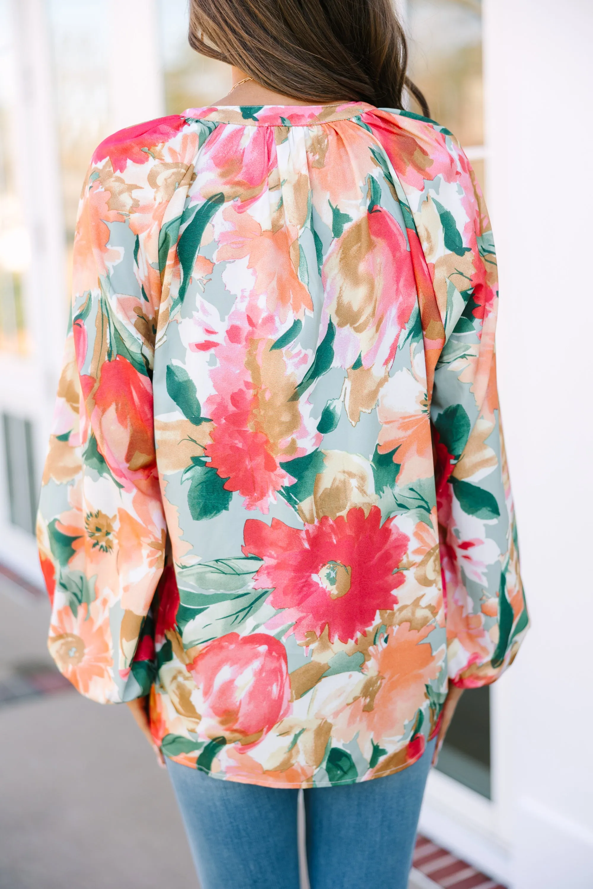 On Your Way Back Sage Green Floral Blouse