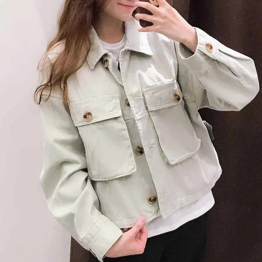 Oversized Boyfriend Cool Big Pockets Button Up  Shirt Jacket Womens