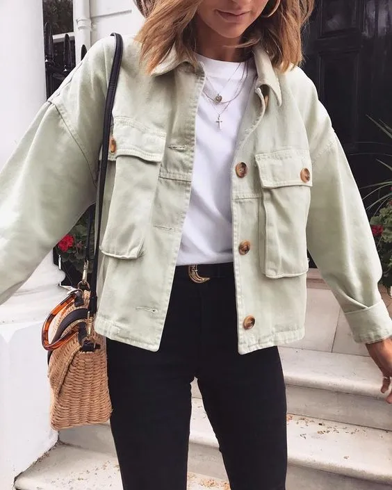 Oversized Boyfriend Cool Big Pockets Button Up  Shirt Jacket Womens