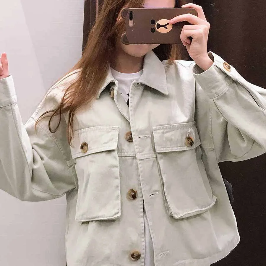 Oversized Boyfriend Cool Big Pockets Button Up  Shirt Jacket Womens