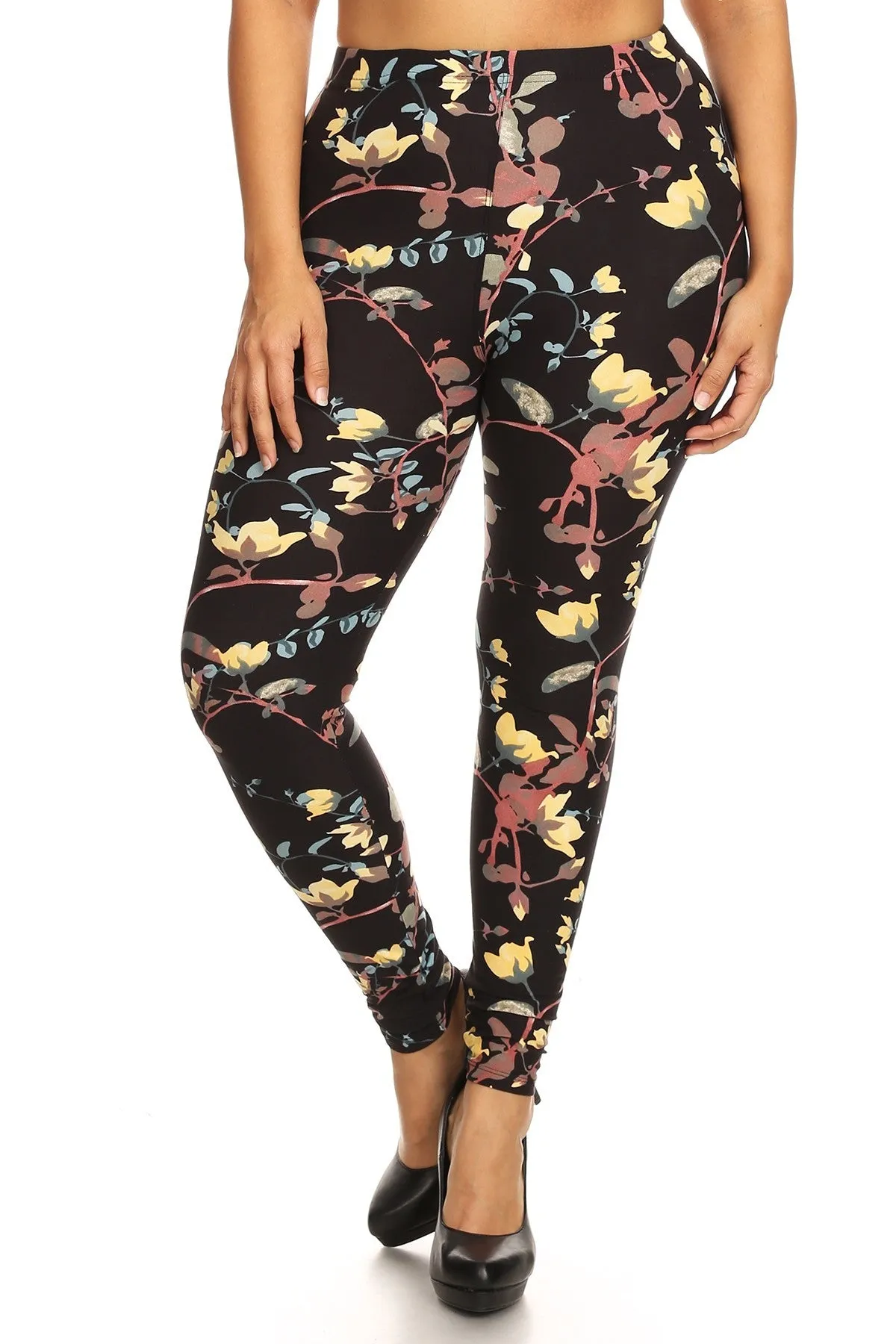 Plus Size Floral Slim Fitting Leggings