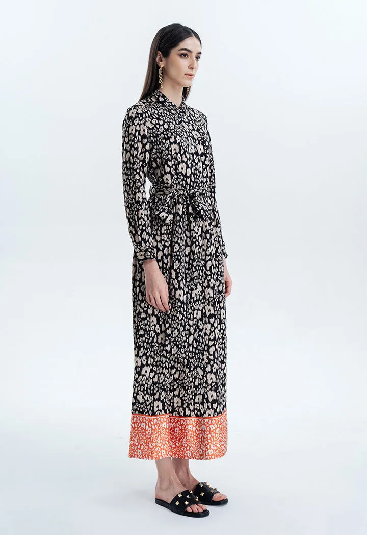 Printed Flared Maxi Shirt Dress