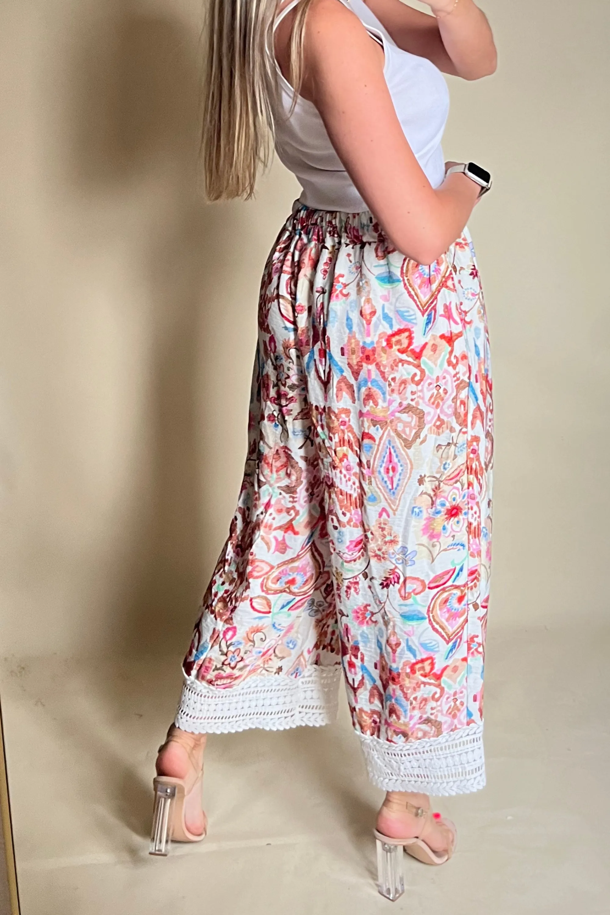 Printed pastel culotte trouser