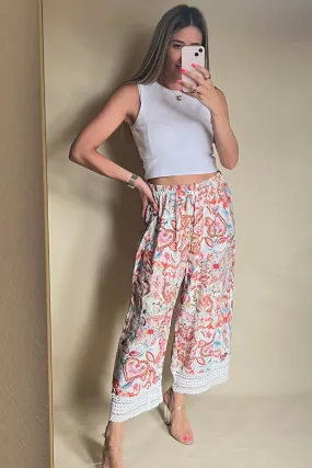 Printed pastel culotte trouser