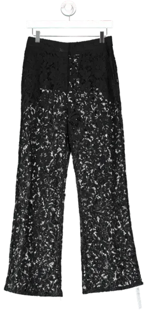 Reiss Atelier Black Sheer Lace Wide Leg Trousers UK 8