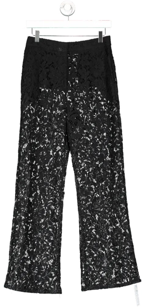 Reiss Atelier Black Sheer Lace Wide Leg Trousers UK 8