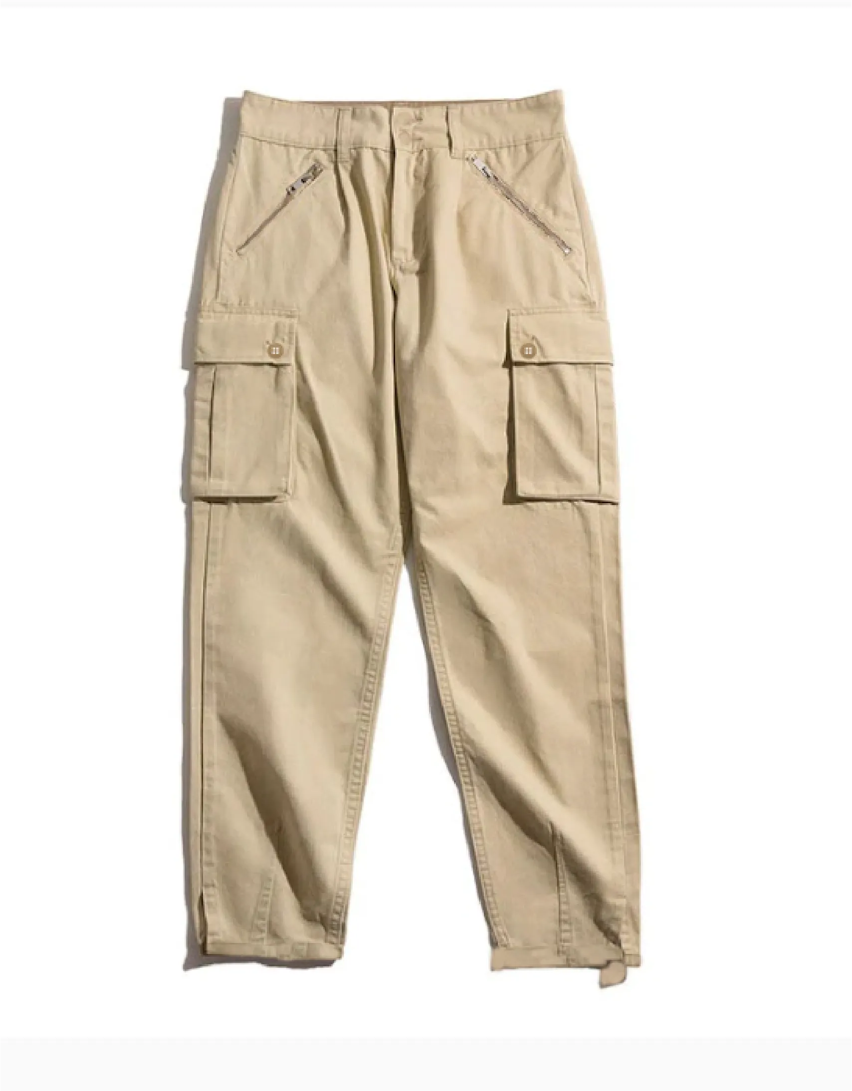 Retro Khaki Tapered Casual Trousers