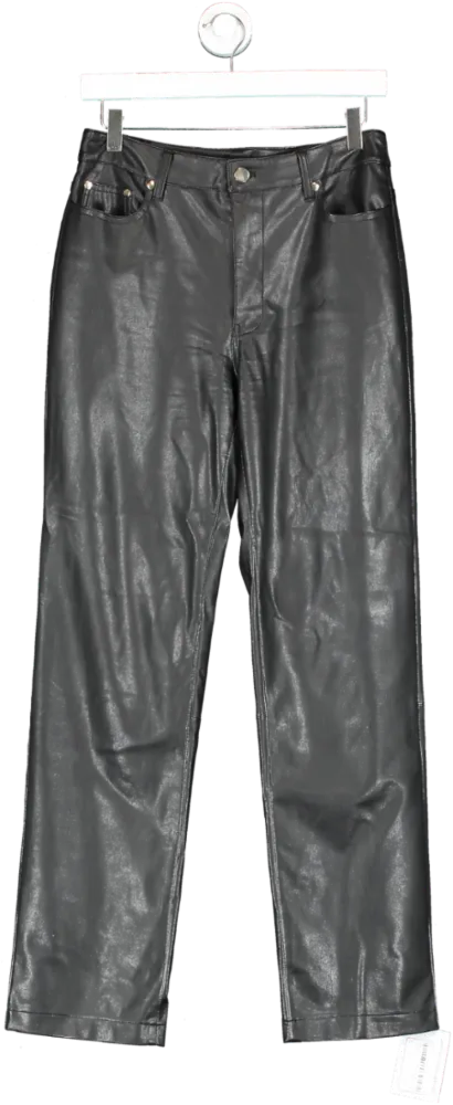 River Island Black Vegan Leather Straight Trousers UK 10