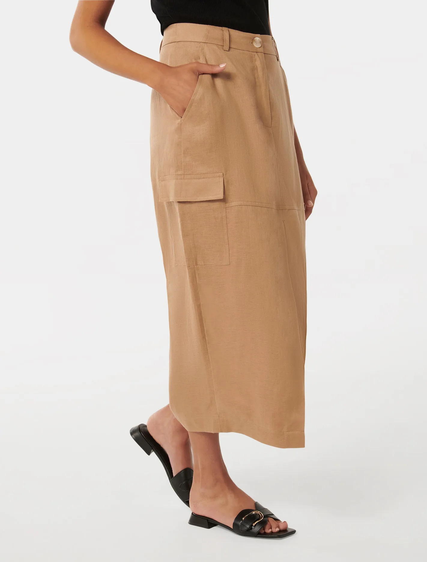 Ronnie Petite Linen Cargo Midi Skirt