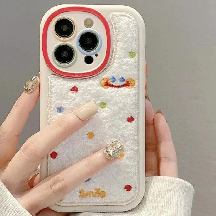 Smile Embroidery Warm Cute Phone Case For iPhone 15/14/13/11/12/Pro Max/15 Plus