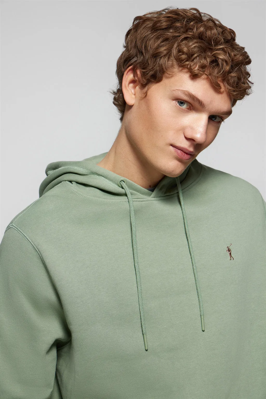 Sudadera con capucha y bolsillos verde jade con logo Rigby Go