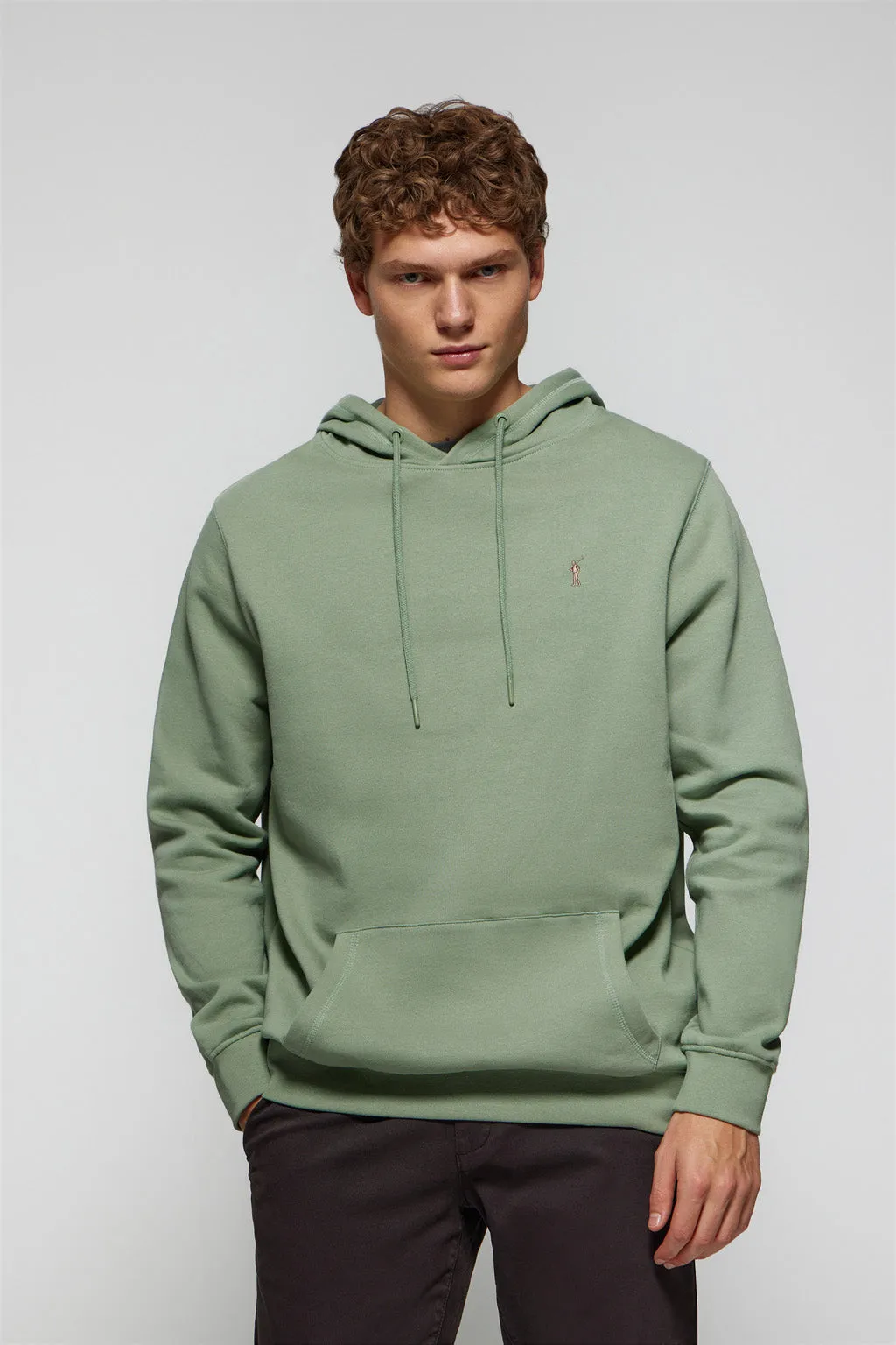 Sudadera con capucha y bolsillos verde jade con logo Rigby Go