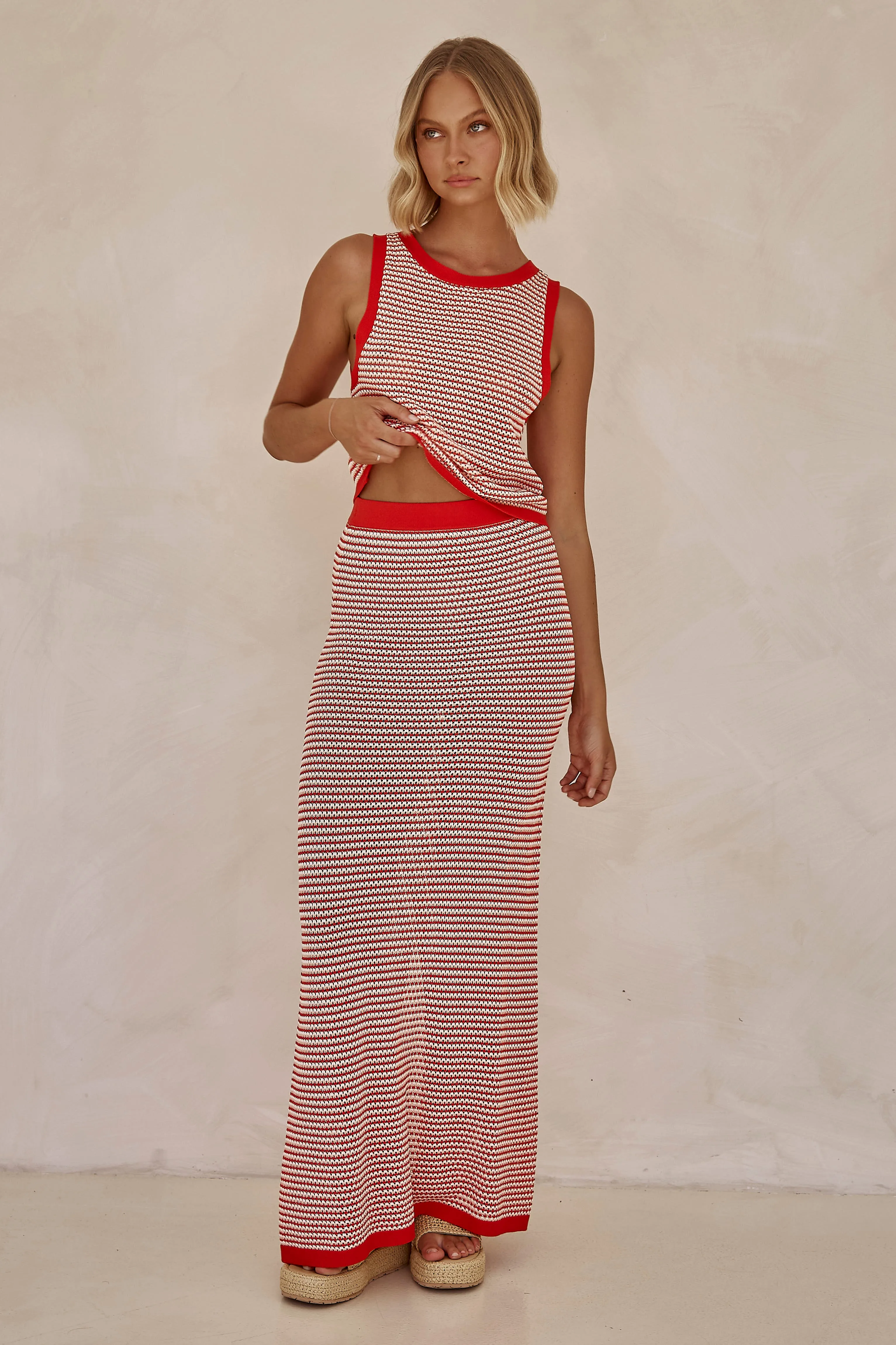 Val Knit Maxi Skirt (Red)