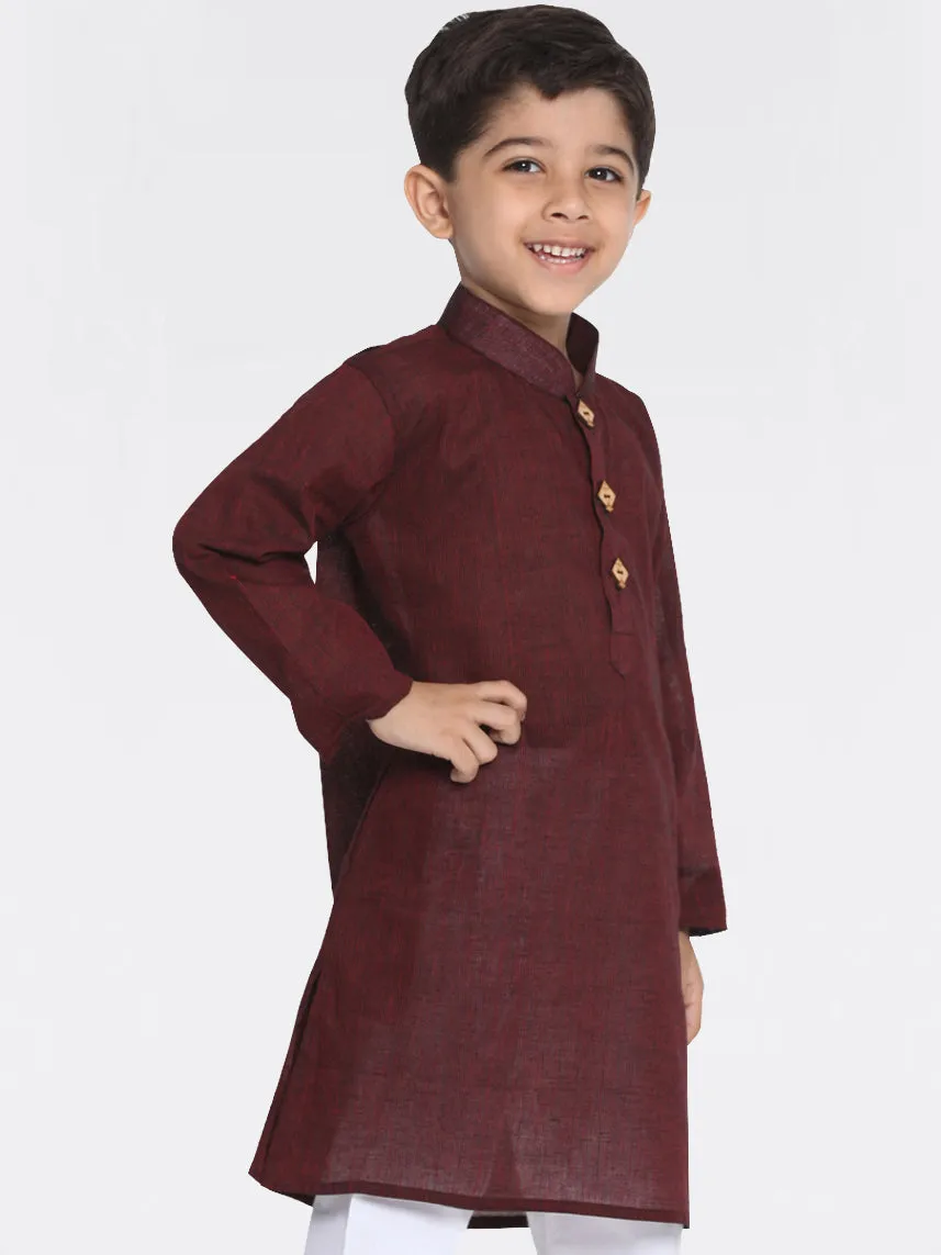 VASTRAMAY Boy's Maroon Handloom Pure Cotton Kurta