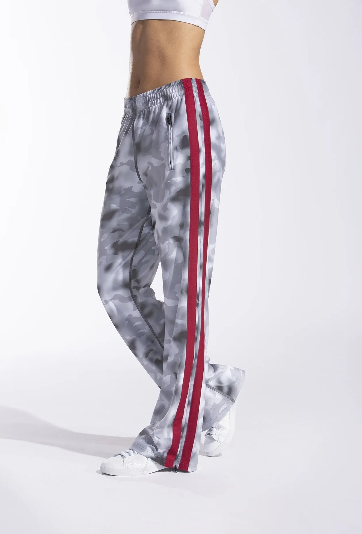 Womens Wide-Leg Track Pants in Smoke Blur Camo Print