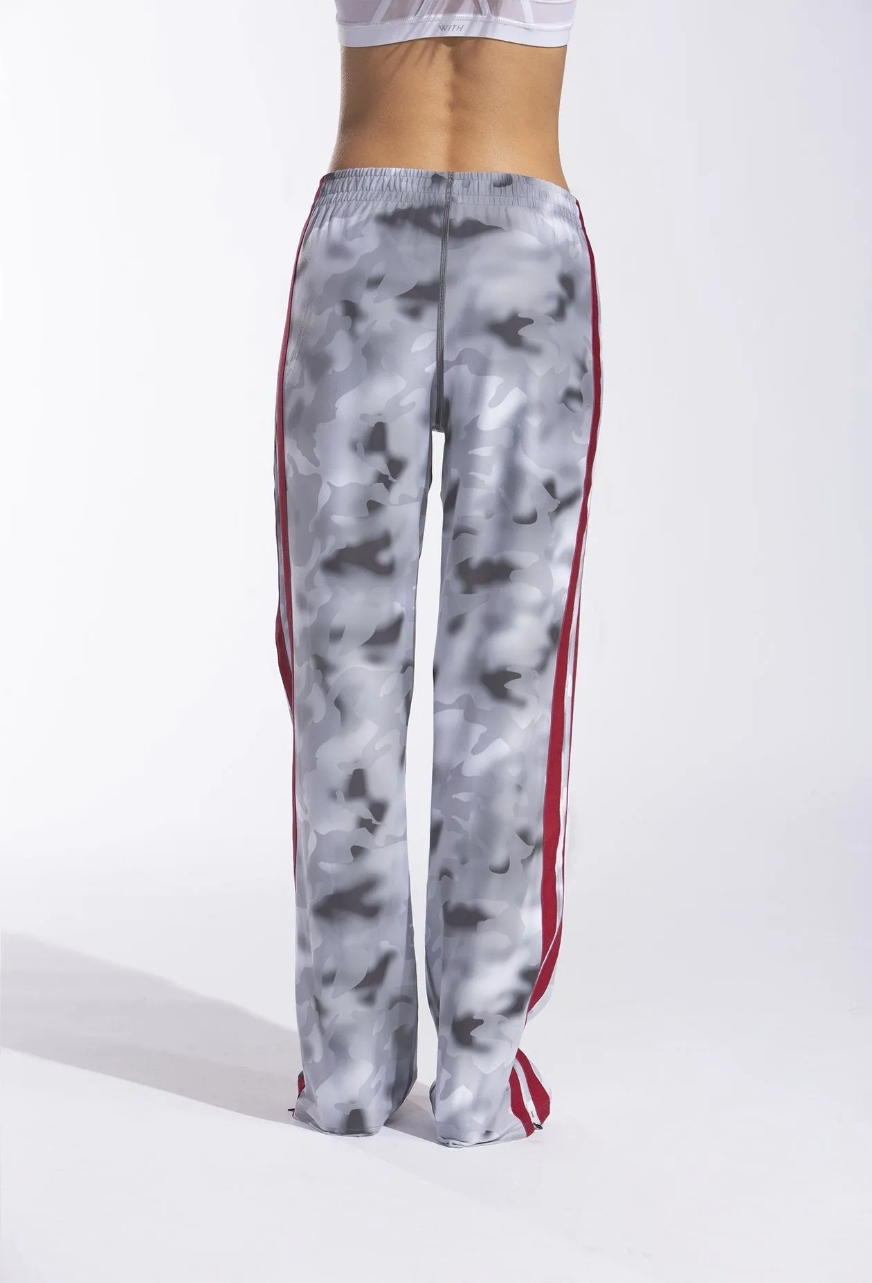 Womens Wide-Leg Track Pants in Smoke Blur Camo Print